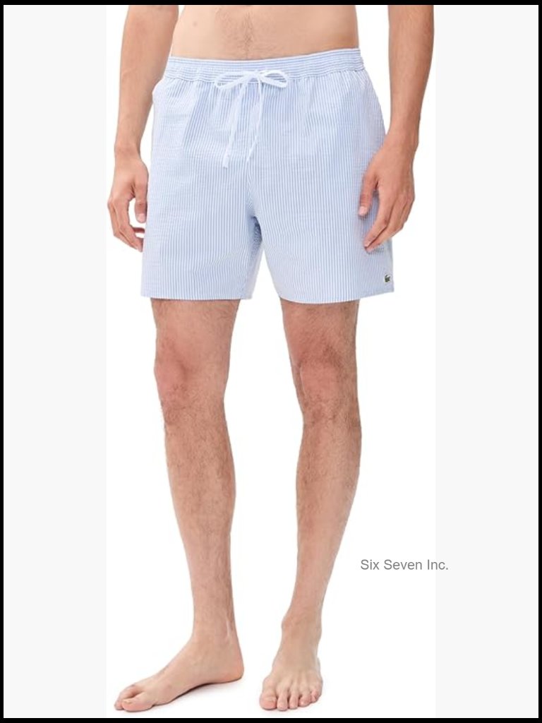 Seersucker Swim Trunks 6" Inseam With Mesh Lining
